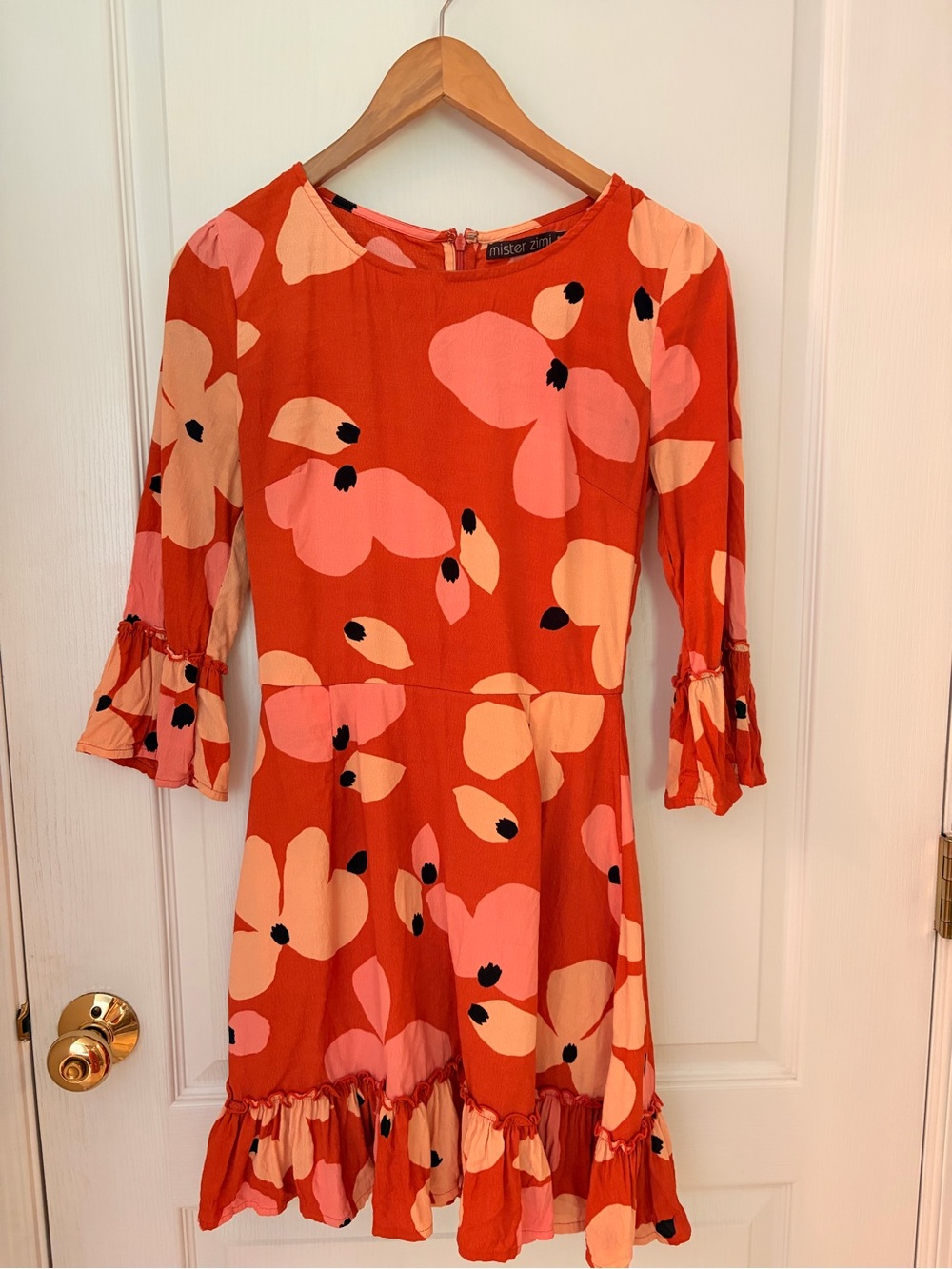 Mister Zimi Orange Floral Ruffle Hem Dress